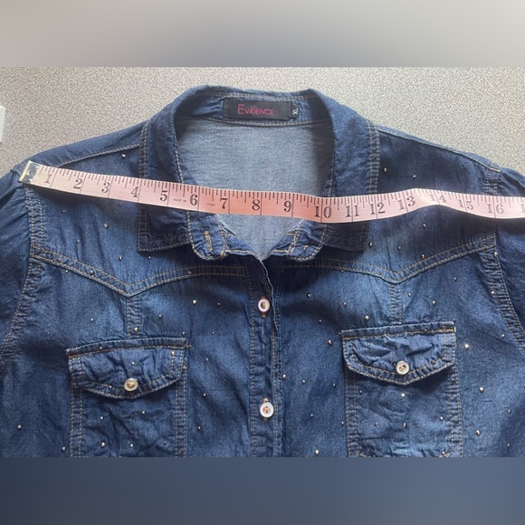 Vintage EVIDENCE Dark Denim Blue Bling Shirt Size XL - Picture 9 of 12